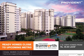 Book 2 & 3 BHK homes at Rs.45.90 lakhs at Provident Sunworth in  Bangalore